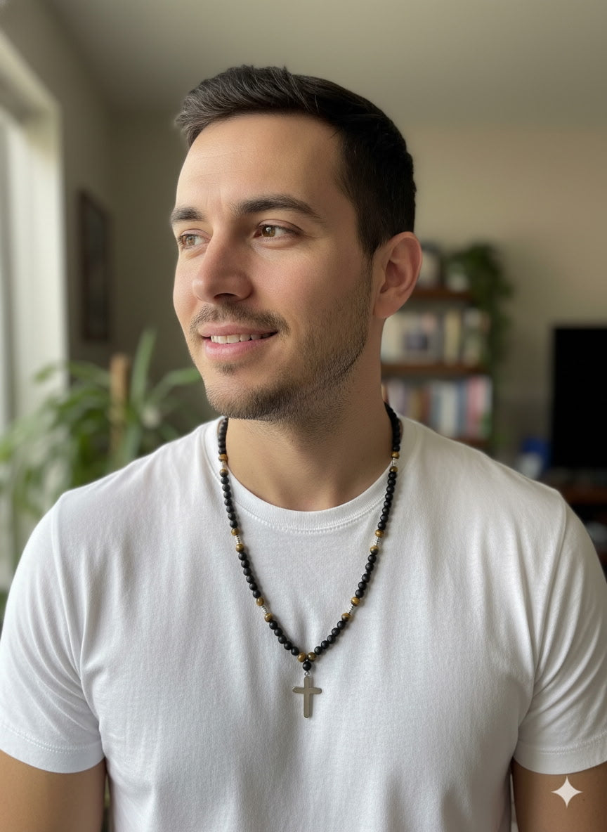 Beaded Silver Cross Necklace – Unisex