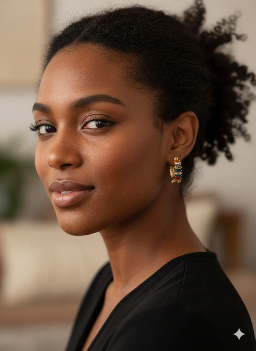 Rainbow Diamond Hoop Earrings, Small