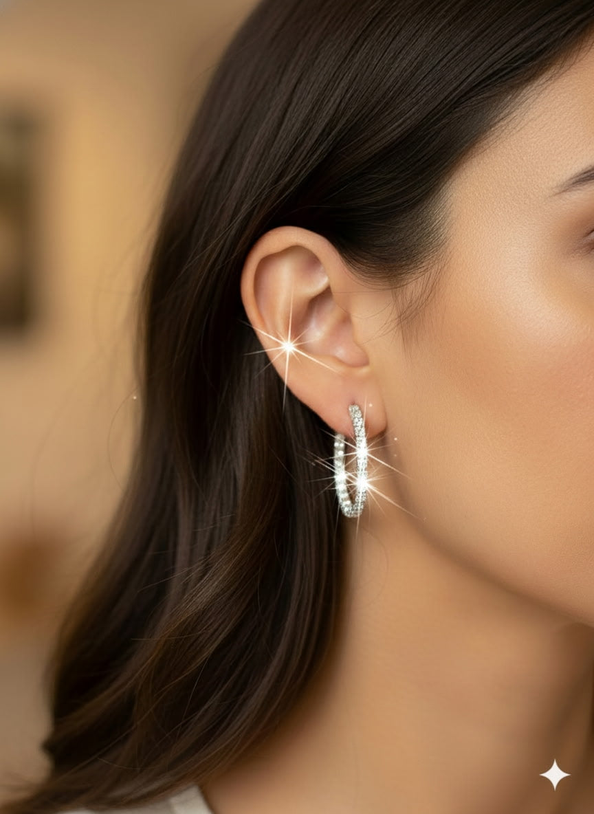 Diamond Hoop Earrings, Medium